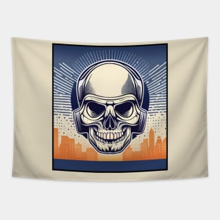 skull over cityscape Tapestry