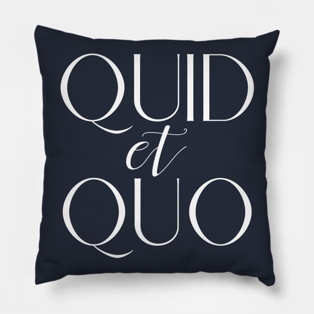 Quid et Quo (White) Pillow by k8creates