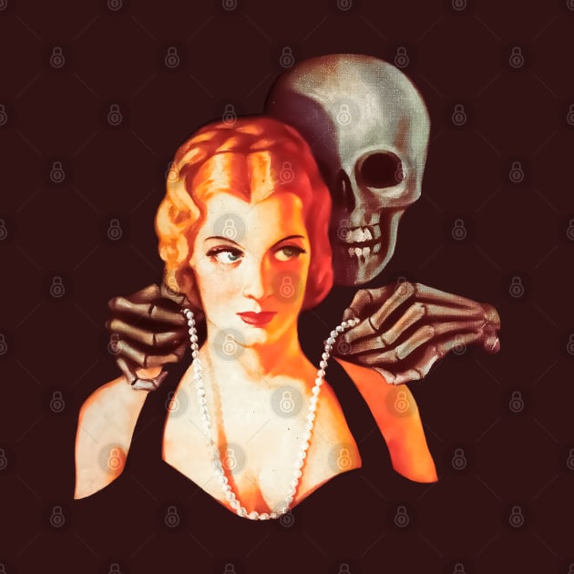 Skull Woman Retro Comic Horror Skeleton Bones Elegant Jewelry Pearls Diamonds Pin Up Girl Vintage Romantic Love Old Cartoon by REVISTANGO