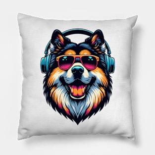 Eurasier Smiling DJ with Vibrant Sound Waves Pillow