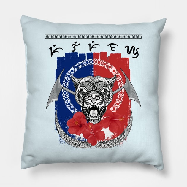 Philippine Headhunter/Tribal Art Tiger/Badlit word Pilipinas (Philippines) Pillow by Pirma Pinas