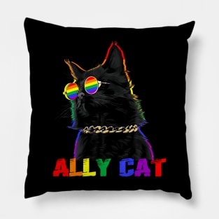 Ally Cat Glasses LGBT Gay Pride Ally Flag  Men Women Pillow