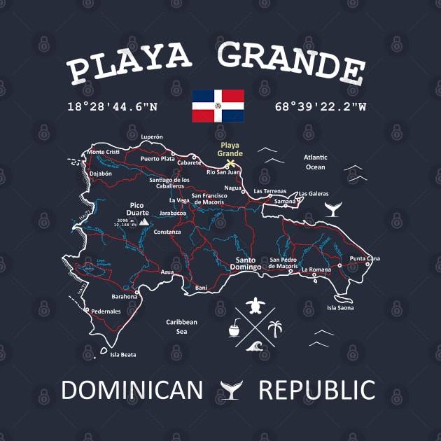 Playa Grande Dominican Republic Flag Travel Map Coordinates GPS by French Salsa