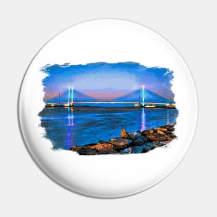 Indian River Inlet Bridge at Twilight Watercolor Pin