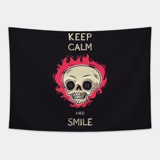 Cartoon Burning Skull Keep Calm and Smile 2021 Tapestry