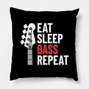 Eat Sleep Bass Repeat Bass Guitar Headstock Dark Theme Pillow