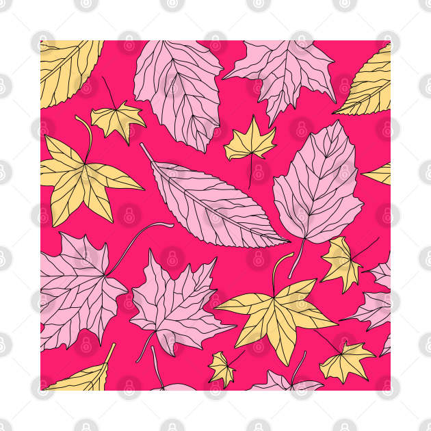 Leaves Pattern with Pink Background by Pop Cult Store