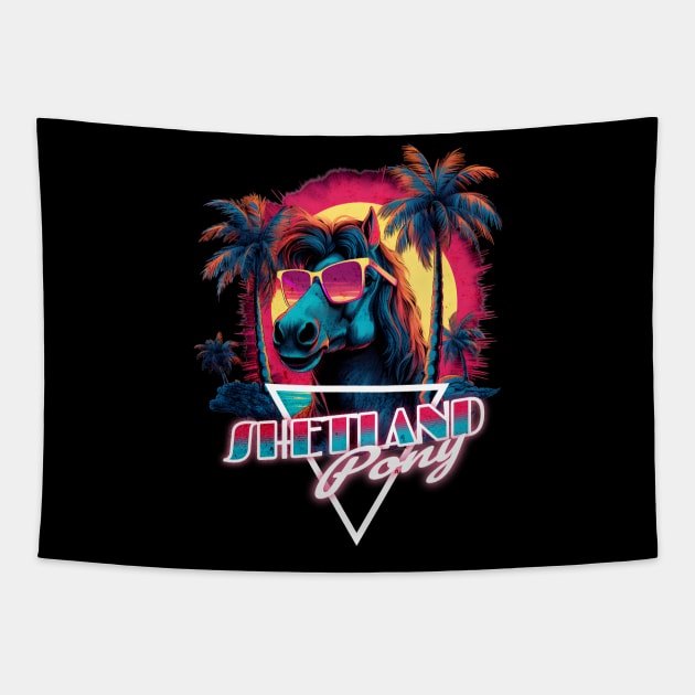 Retro Wave Shetland Pony Horse Miami Vibe Tapestry by Miami Neon Designs