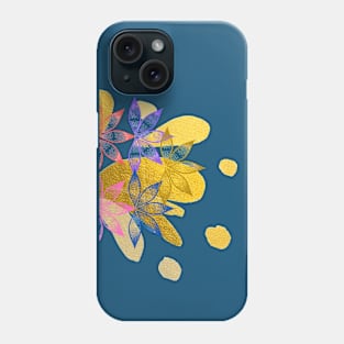 Multicoloured Floral design illustration pattern with gold metallic paint splatter Phone Case