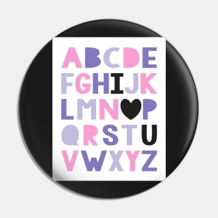 I love you ABCs in pink and purple Pin