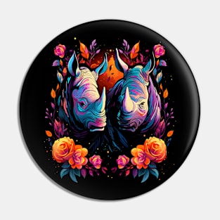 Rhinoceros Couple Valentine Pin