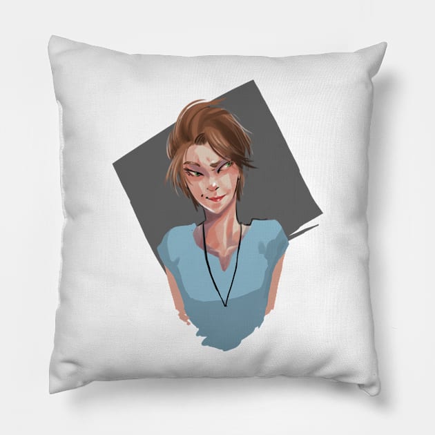 Brown-Haired Girl Pillow by CandaceAprilLee