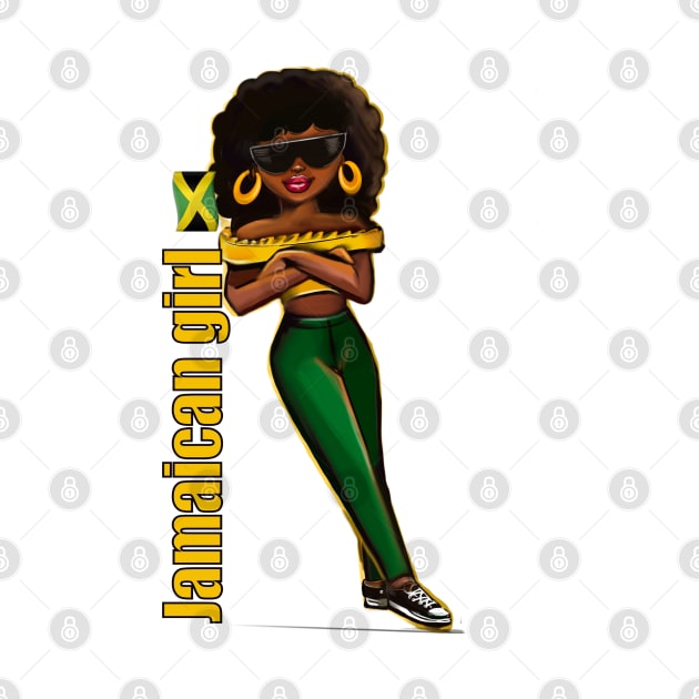 Jamaican girl 2 in the colours of Jamaican flag in black green and gold. The best of Jamaica by Artonmytee