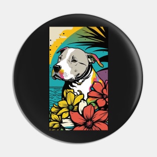 American Staffordshire Terrier PitBull Dog Vibrant Tropical Flower Tall Retro Vintage Digital Pop Art Portrait 6 Pin