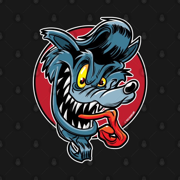 Vintage Cartoon Rock-A-Billy Greaser Wolf with pompadour by eShirtLabs