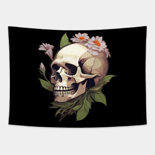 Bones And Botany Skull and Flowers design Tapestry