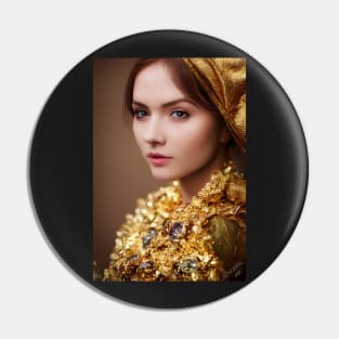 Stasia - Beautiful Woman Adorned in Gold and Gems Pin