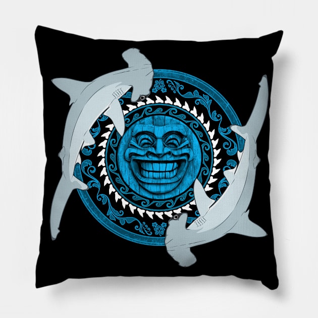 Hammerhead shark tiki totem Pillow by NicGrayTees