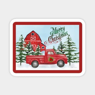 Christmas Barn And Truck A Magnet