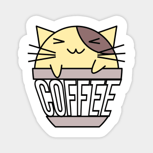 Happy cat in coffee cup with warped text yellow and brown Magnet