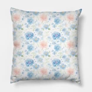 Watercolor Peachy and Light Blue Roses Flower Art Pillow