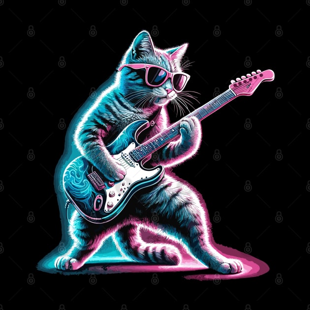 Electric Guitar Cat Rock Music Retro Funny Cat by KsuAnn