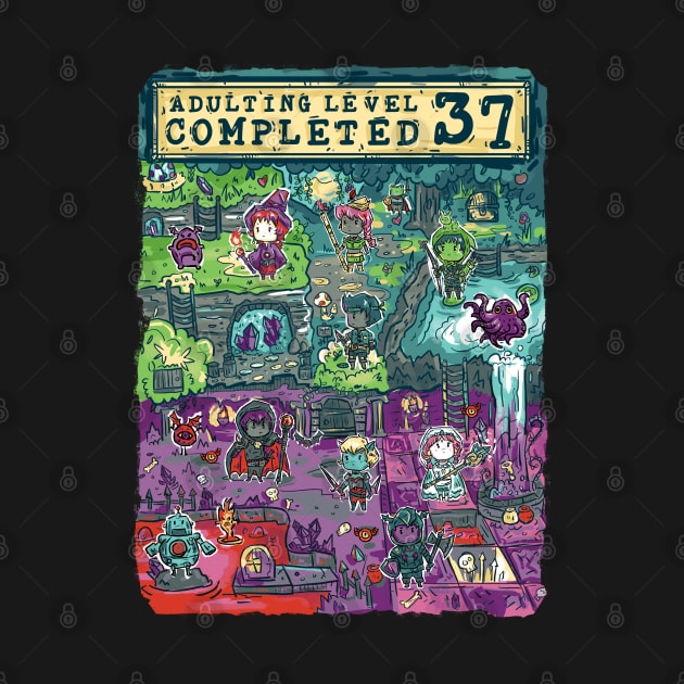 Adulting Level 37 Completed Birthday Gamer by Norse Dog Studio