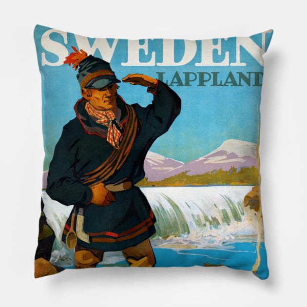 Vintage Travel Poster Sweden Lappland Pillow by vintagetreasure