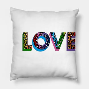 Rainbow Leopard Spots Print Love Word Art Pillow