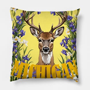 For The Love Of Michigan Deer and Iris Flower Pillow