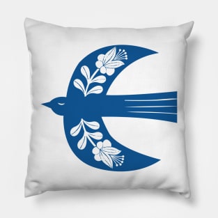 Large Folk Bird blue Pillow