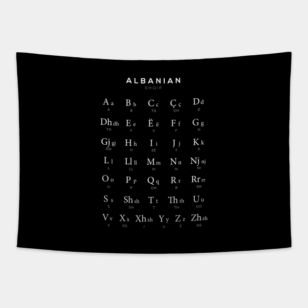 Albanian Alphabet Chart, Albanian Language Learning - Black Tapestry by typelab