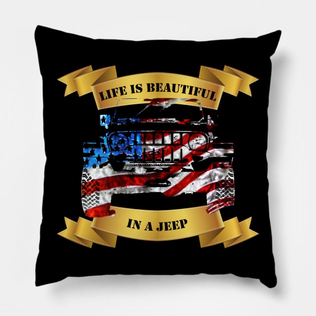 4x4 truck US Flag Life is beautiful Pillow by WOS