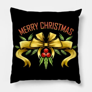 Ribbon Mistletoe Merry Christmas Pillow