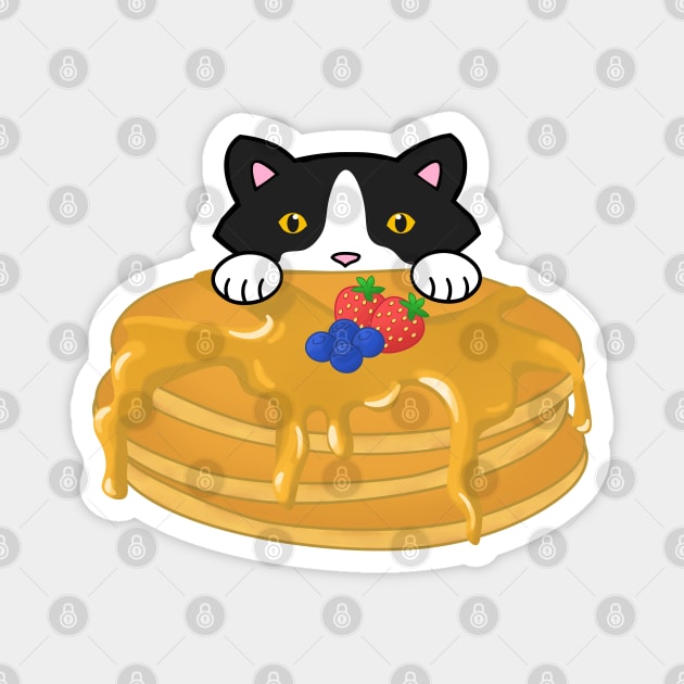 Cute Tuxedo Cat Eating Pancakes Magnet by Purrfect