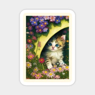 Kitten between flowers Magnet