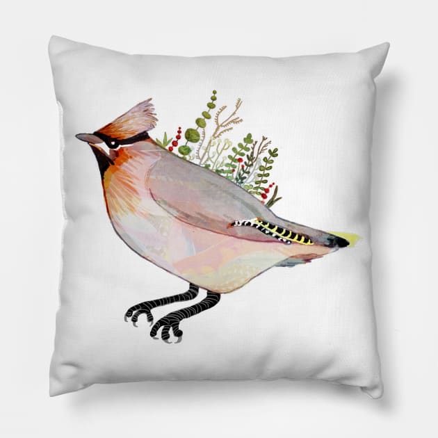 Waxwing Pillow by KatherineBlowerDesigns