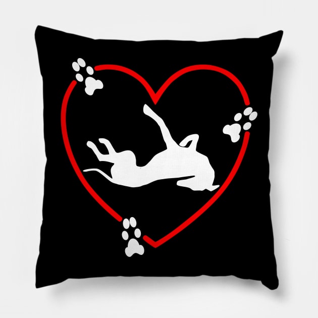 Roaching White Greyhound Red Love Heart Paw Prints Pillow by Greyt Graphical Greyhound