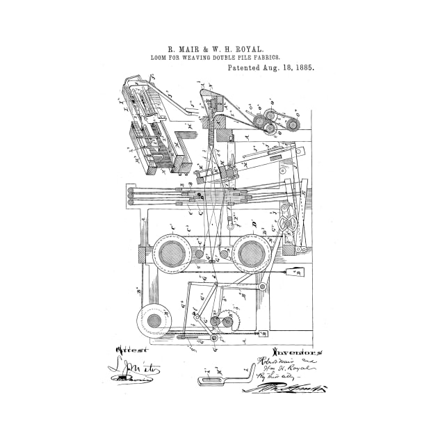 Loom for weaving double pile fabric Vintage Patent Hand Drawing by TheYoungDesigns