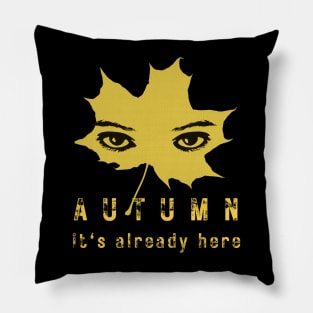 Autumn. Gold leaf and woman's eyes on black background Pillow