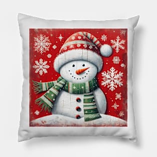 Vintage Folk Art Snowman Pillow