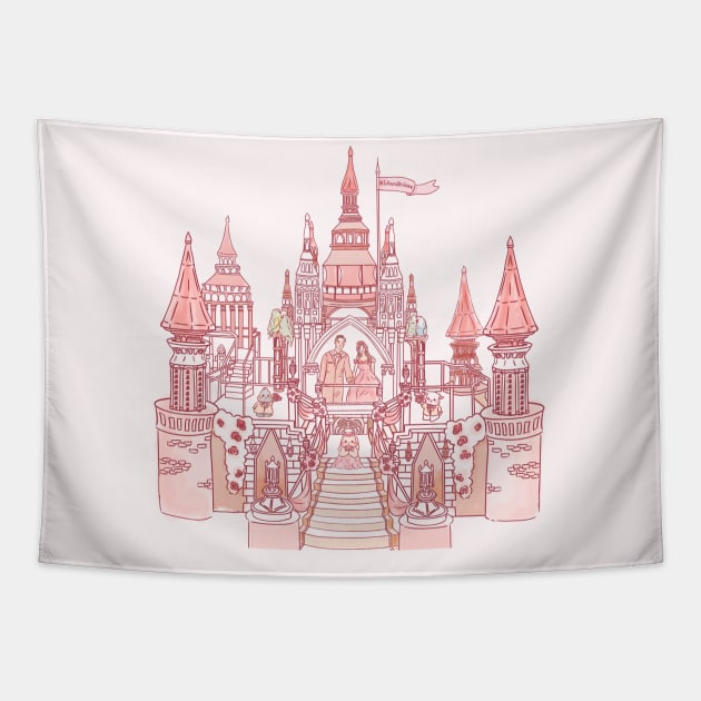 Pink Castle Line Art | Bunniesmee Wedding Edition Tapestry by GambarGrace
