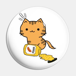 Cute Orange Cat Spilled a jar of mustard sauce Pin