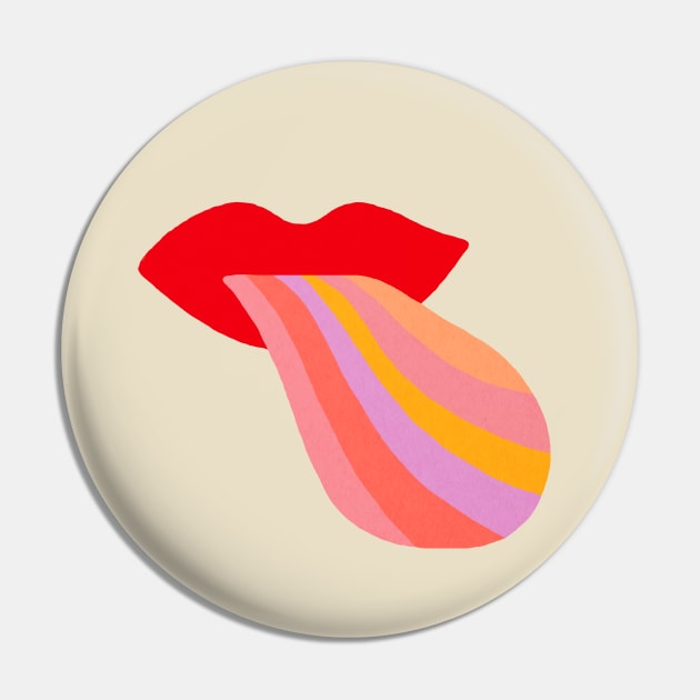 Red lips rainbow tongue Pin by JulyPrints