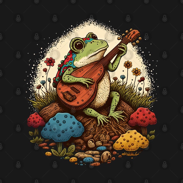 Cottagecore aesthetic cute frog playing ukelele on Mushroom by JayD World