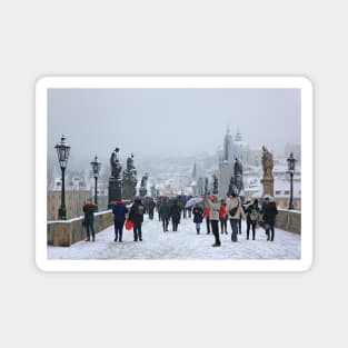 Snowing on Charles bridge  - Prague Magnet