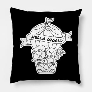 Hot Air Balloon Bear and Cute Boy Pillow