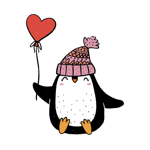 Cute penguin girl in a cap and with a ball. Kids' clothes. by Yurapura