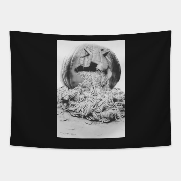 Pumpkin Head - Black and White Tapestry by davidbstudios