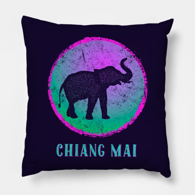 Chiang Mai Thailand Colorful Weathered Elephant Pillow by Pine Hill Goods